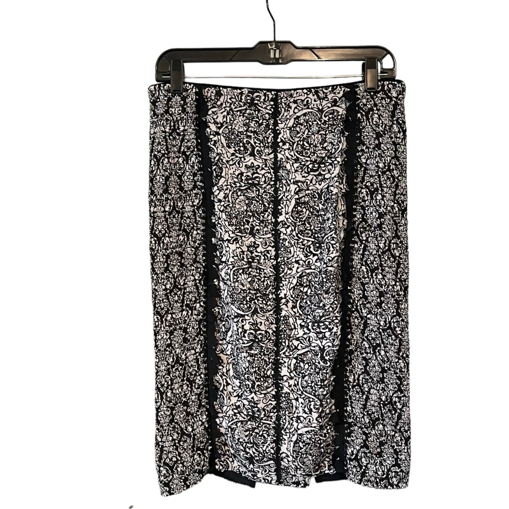 Beguile by Byron Lars Lasercut Pencil Skirt Black Cream Anthropologie, Sz 6 - Picture 4 of 13